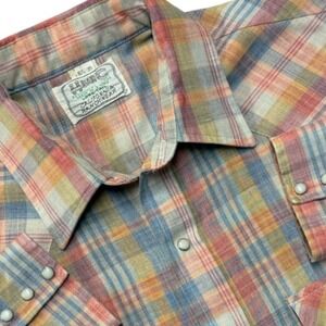 H Bar C Vintage Western Shirt Mens Large Plaid Long Sleeve Tail Pearl Snap